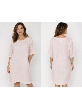 Vikolino Shirt Dress S Euro Washed Linen Oversized Pink Short Sleeve Pockets NWT